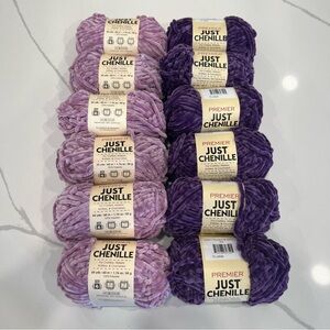 Premier Just Chenille Yarn Bundle - Purple and Light purple - Lot of 12